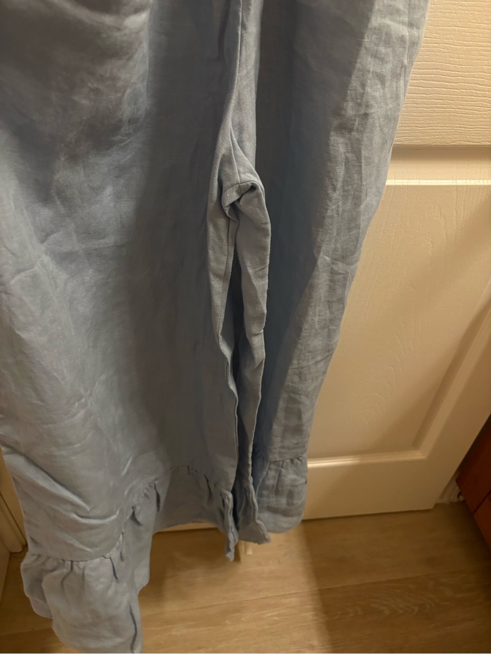 NWT Olivaceous Light Blue Linen Blend Flutter Sleeve Ruffle Hem Jumpsuit Medium - Picture 6 of 14